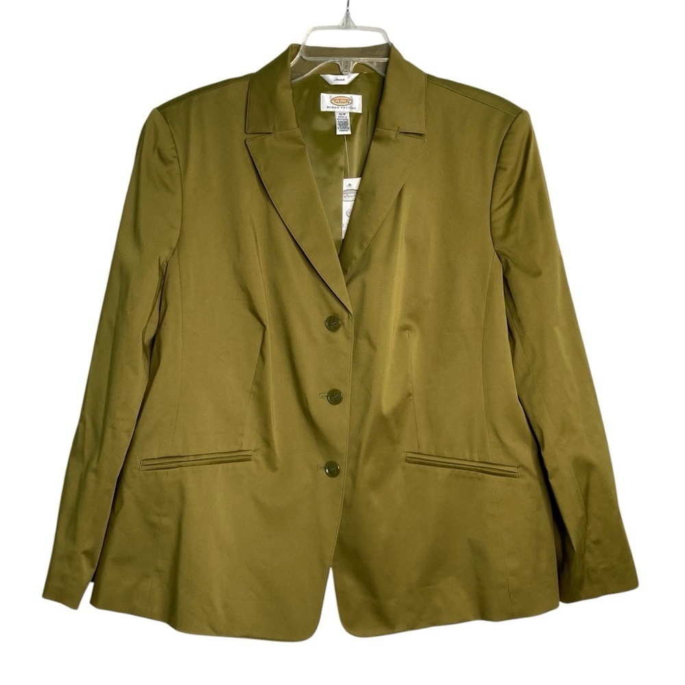 Talbots Three Button Cotton Blend Green Blazer (Plus Size 16W Petite) - Picture 3 of 13
